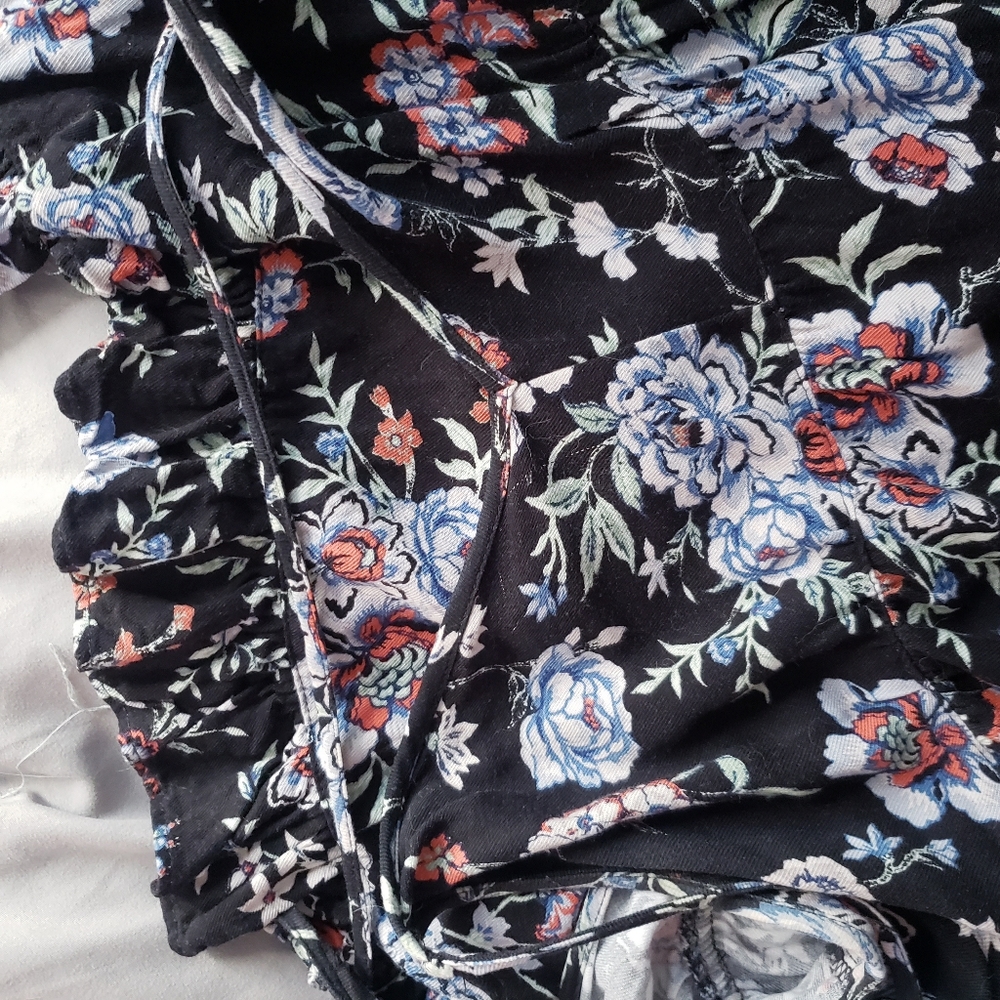 AE American Eagle Floral strappy cross bag swing dress printed viscose large - Picture 7 of 13